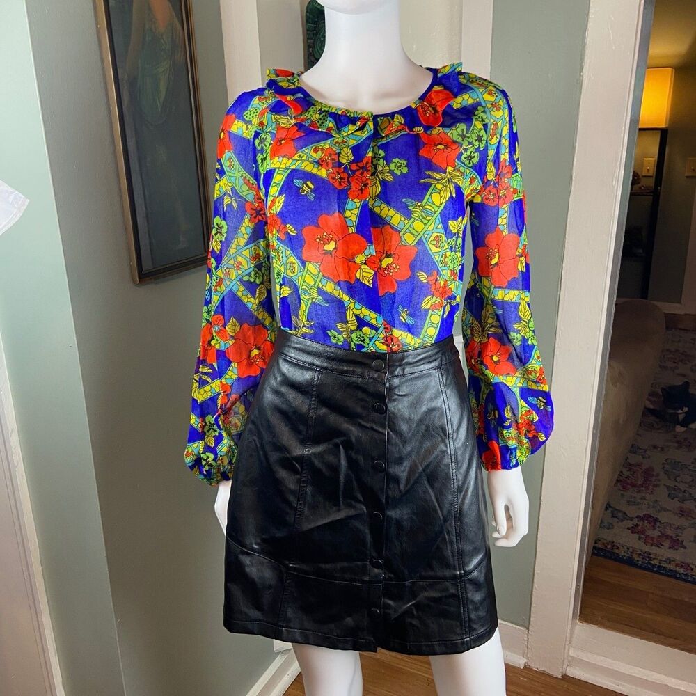 Vintage 70s Lanz Psychedelic Mushroom Butterfly Poppies Bee Blouse Tunic Shirt